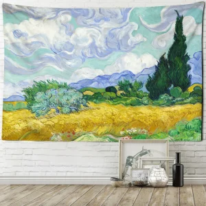Wheat Field and Cypress Tapestry Van Gogh Landscape Living Room Home Background Hanging Cloth Wall Decoration TAPIZ